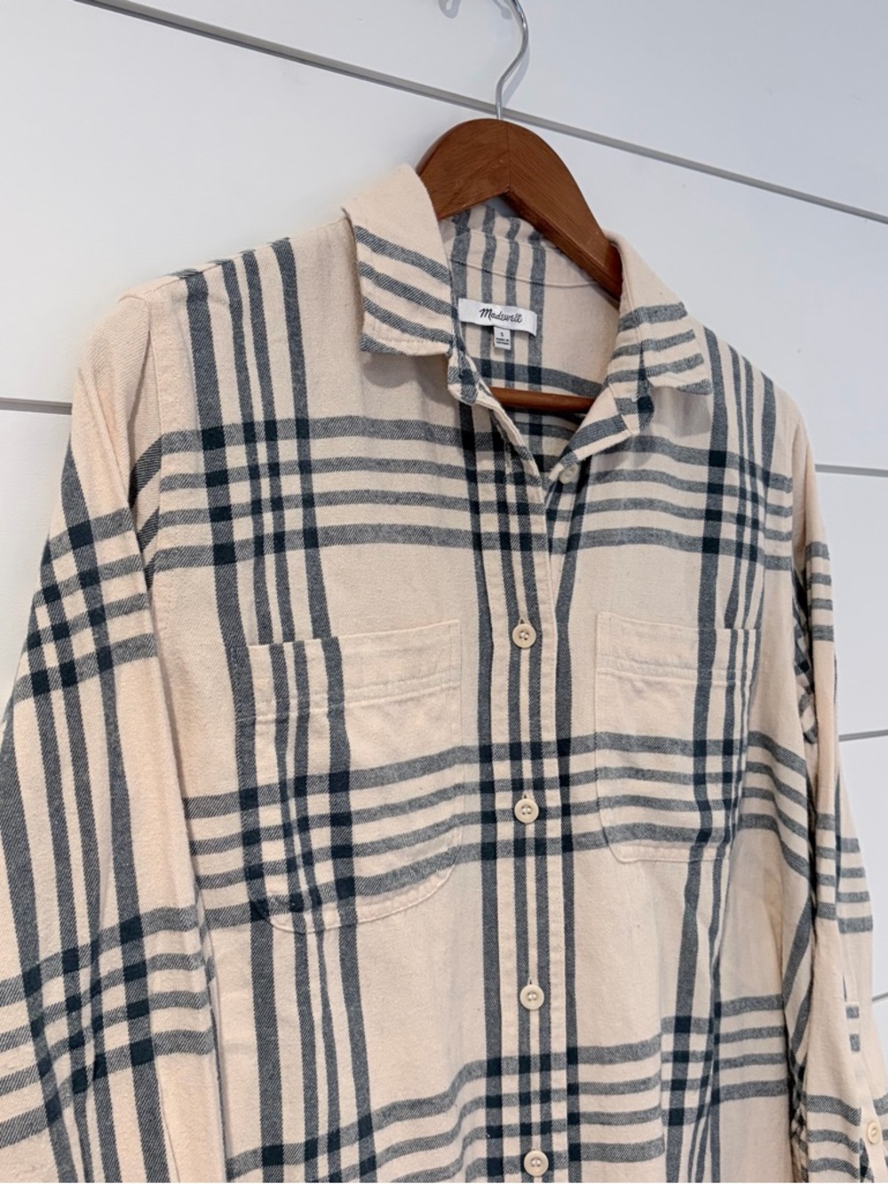 Madewell Plaid Flannel Shirt Small Neutral Cottagecore Casual - Picture 4 of 8